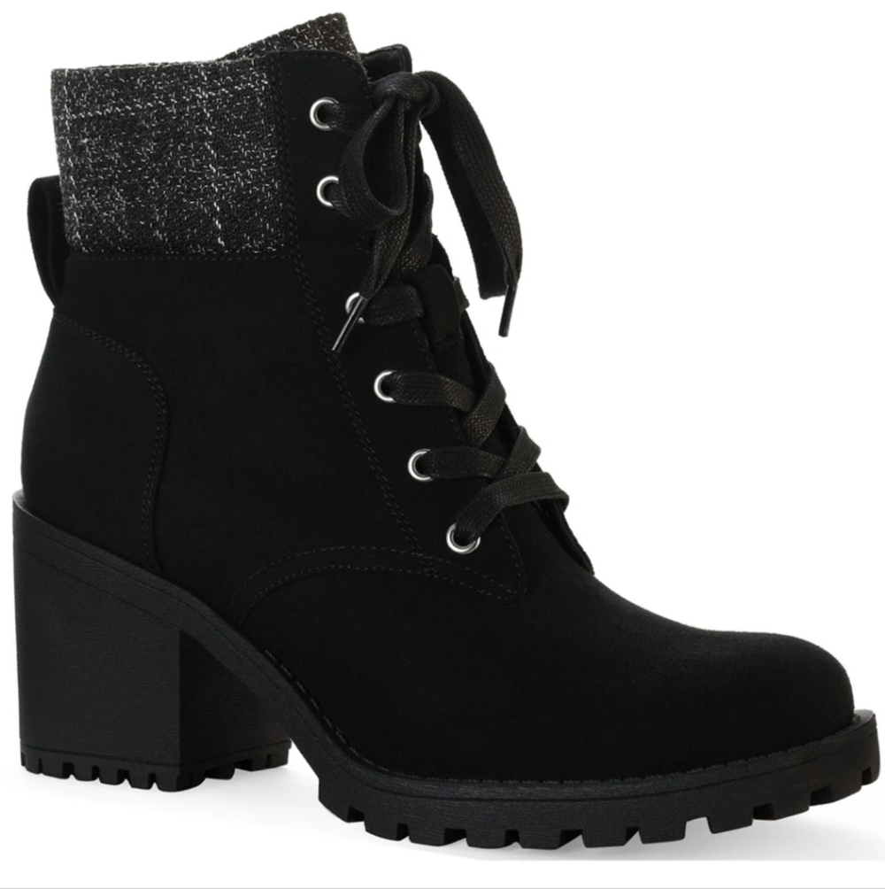 Sun Stone Romina Black Lace Up Heeled Ankle Boots Sz 8 ½ M